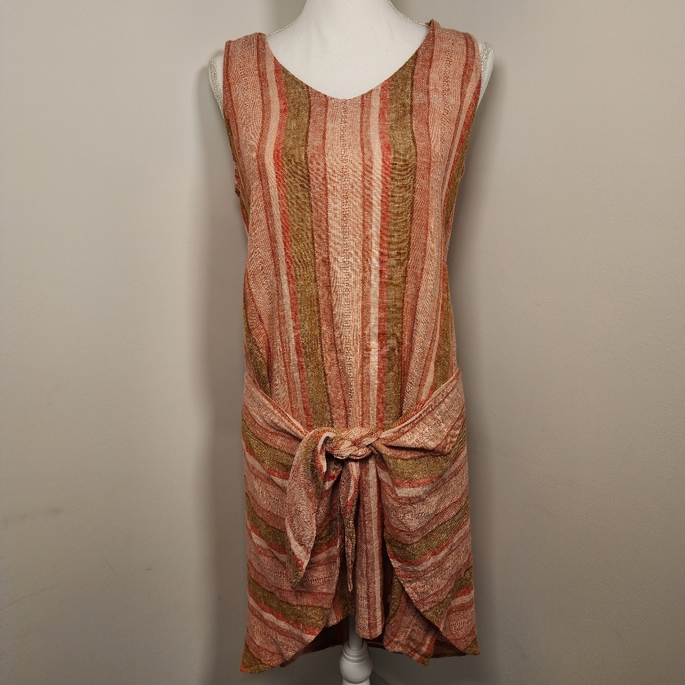 DREW By Anthropologie Striped Mini Dress with Tie Front Medium
